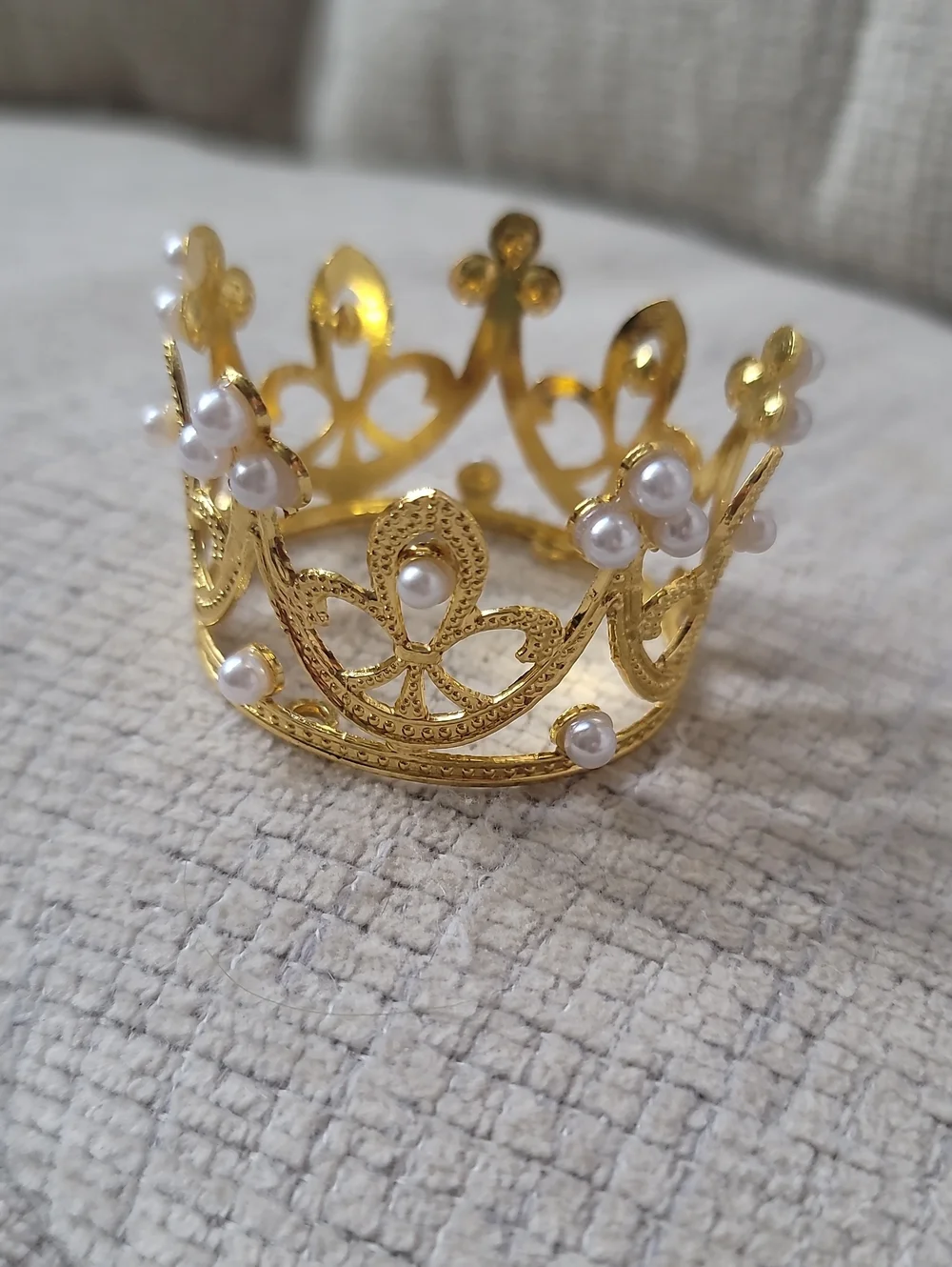 Gold Mini Crown With Pearl Accents Cake Topper